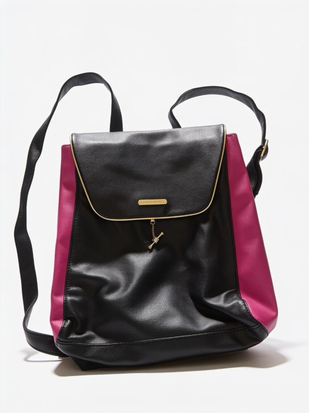 Juicy Couture Black Pink Faux Leather Backpack Gold Trim Y2K Shoulder Bag